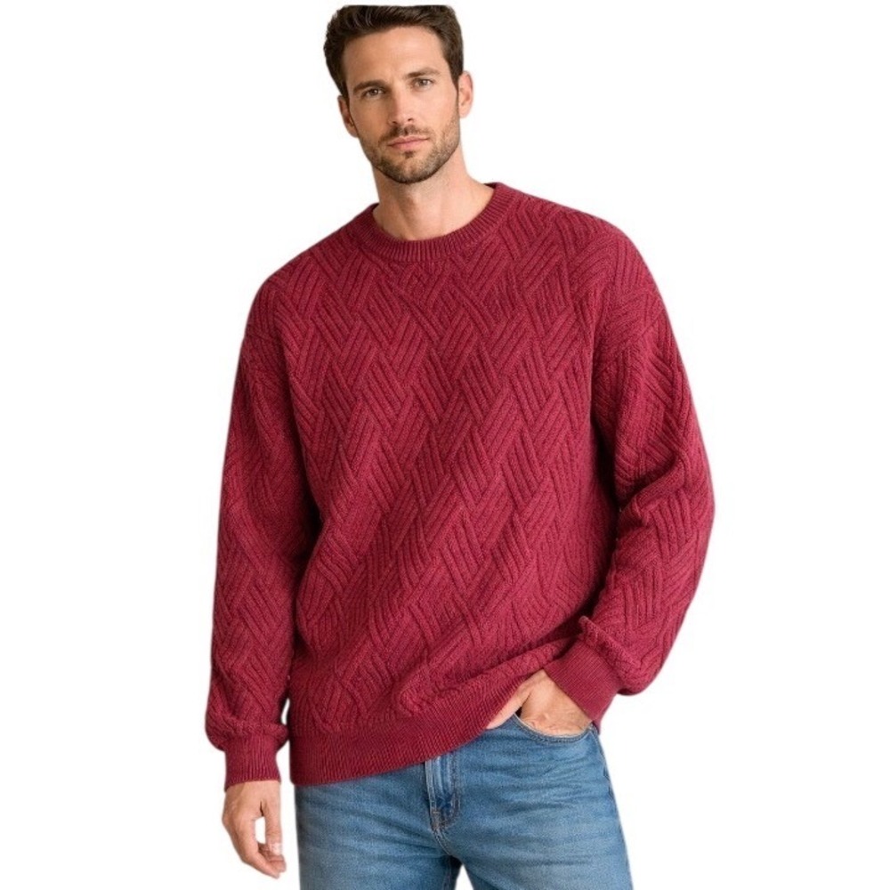 Aelfric Eden Men's Knit Sweater Maroon Geometric Pattern Crewneck Fits M‎